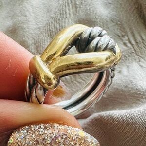 David Yurman Crossover Cable Ring - Sterling Silver & 14K Yellow Gold Size: 9